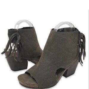 Pierre Dumas Sabina Brown Leather Suede Open Toe/Peep Tassel Bootie Shoe Size 8